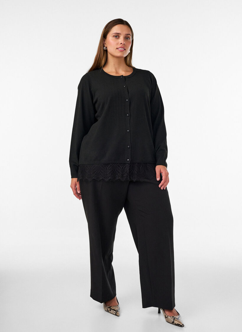 Cardigan met brede kanten zoom, Zwart, Model image number 1