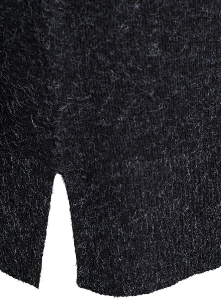 Korte gebreide jurk met golvende zoom en splitjes, Grijs, Packshot image number 3