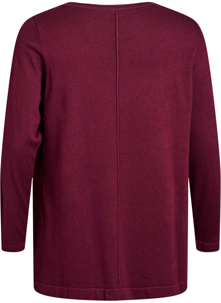 Blouse tricot&eacute;e en m&eacute;lange coton-viscose, Bordeaux fonc&eacute;, Packshot image number 1