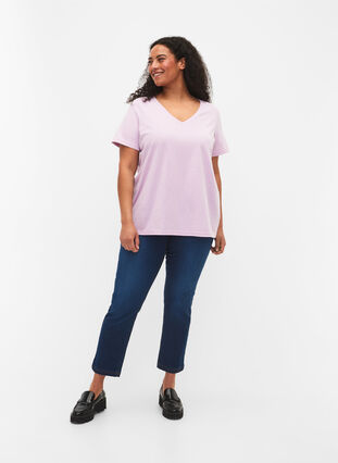 T-shirt à manches courtes avec col en V, Lavender Frost, Model image number 2