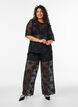 Pantalon large taille haute en dentelle, Noir, Model image number 0
