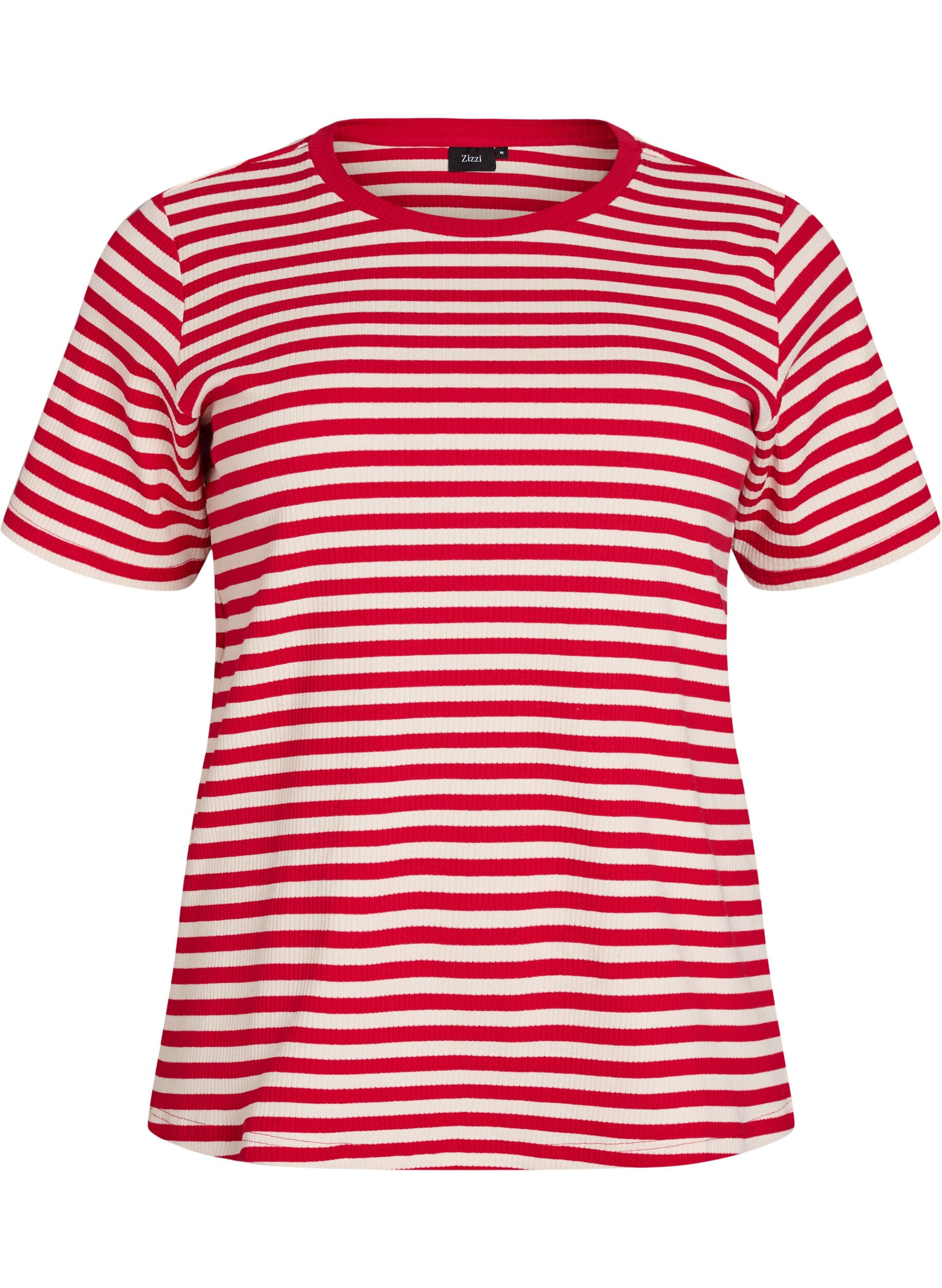ZizziT-shirt ray&eacute; &agrave; texture c&ocirc;tel&eacute;e, Rouge, Packshot image number 0