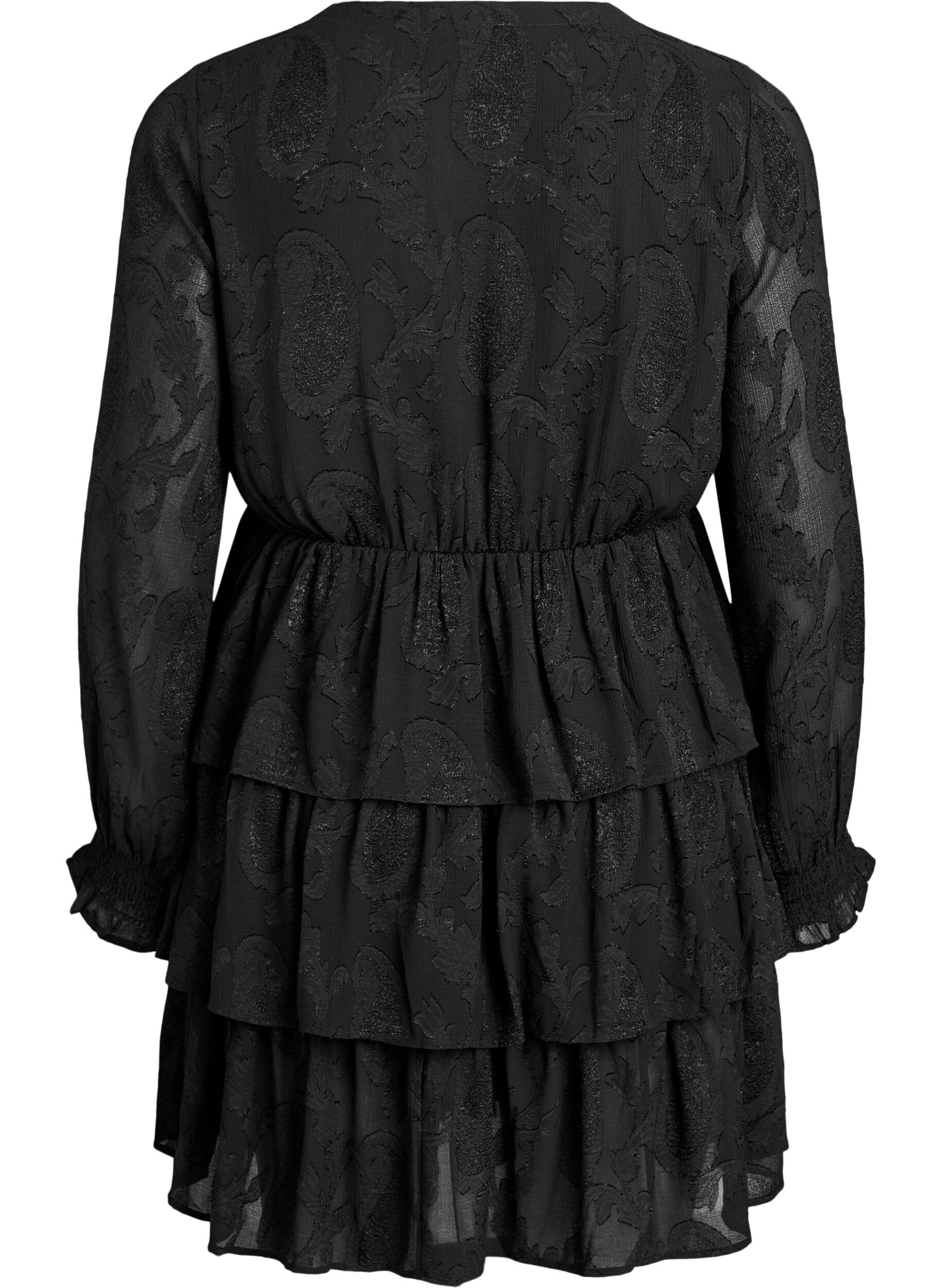 ZizziRobe courte &agrave; volants et motif textur&eacute;, Noir, Packshot image number 1