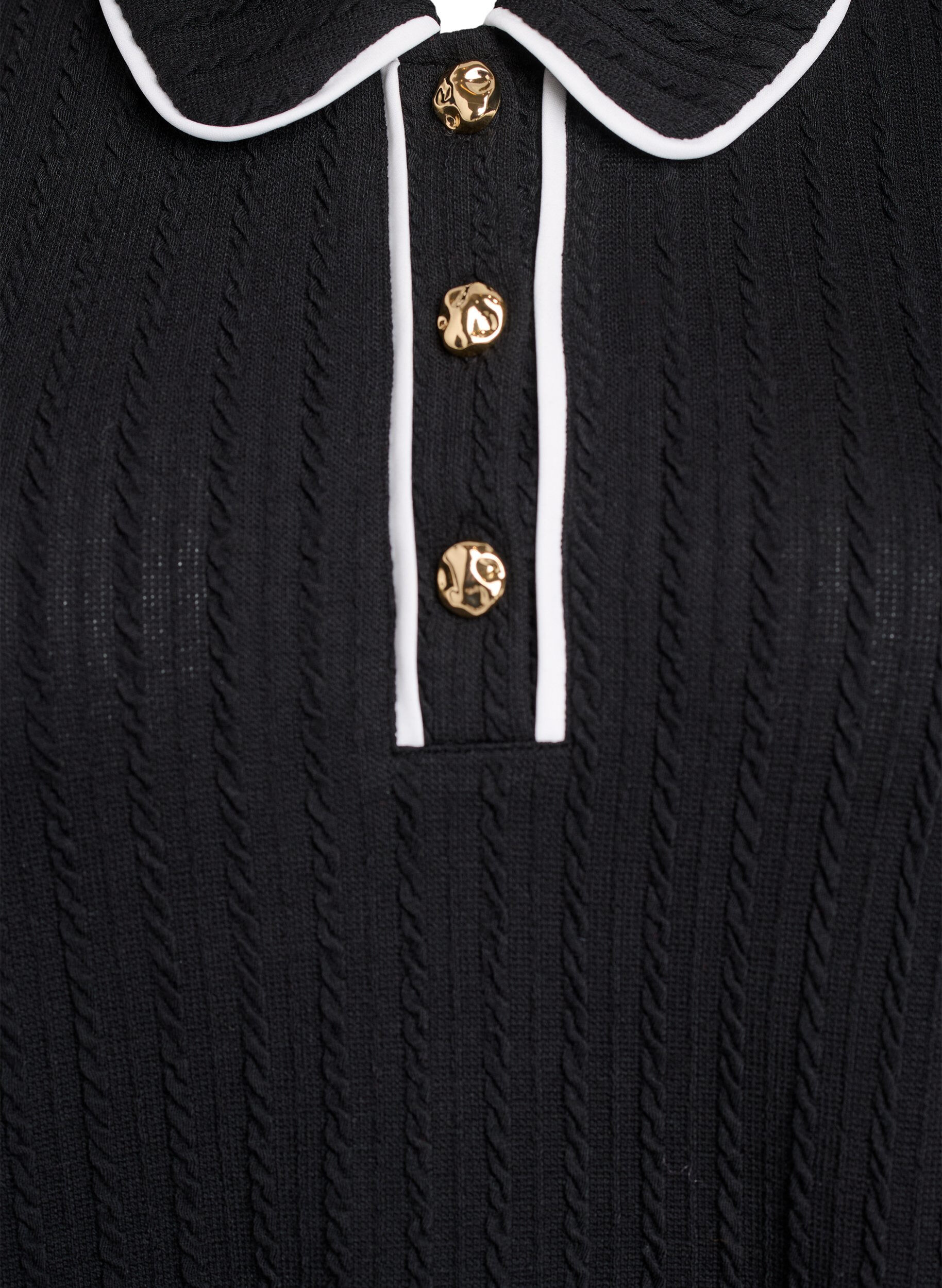 ZizziJersey poloshirt met textuur en contrasterende biezen, Zwart, Packshot image number 2