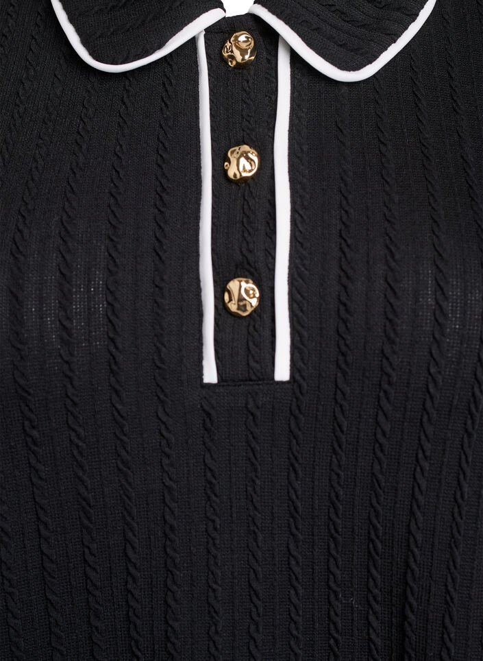 Polo en jersey texturé avec finitions contrastées, Noir, Packshot image number 2