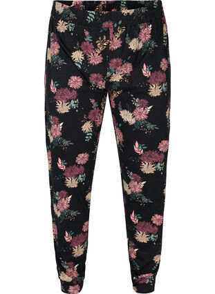 Pantalon de nuit imprimé en coton bio, Black AOP Flower, Packshot image number 0