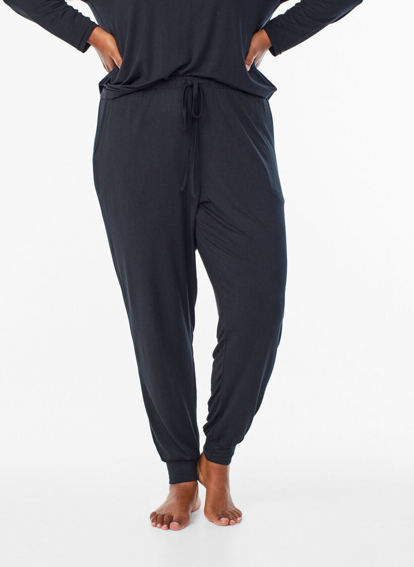 Nachtbroek van modal met hoge taille, Zwart, Model image number 2