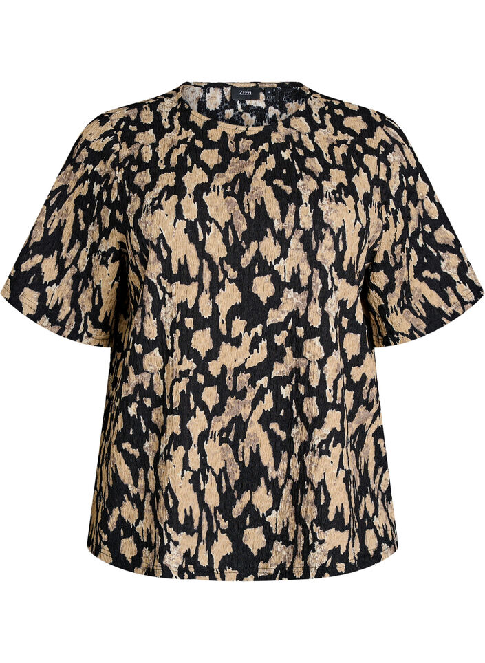 Blouse met korte mouwen met patroon, Zwart, Packshot image number 0