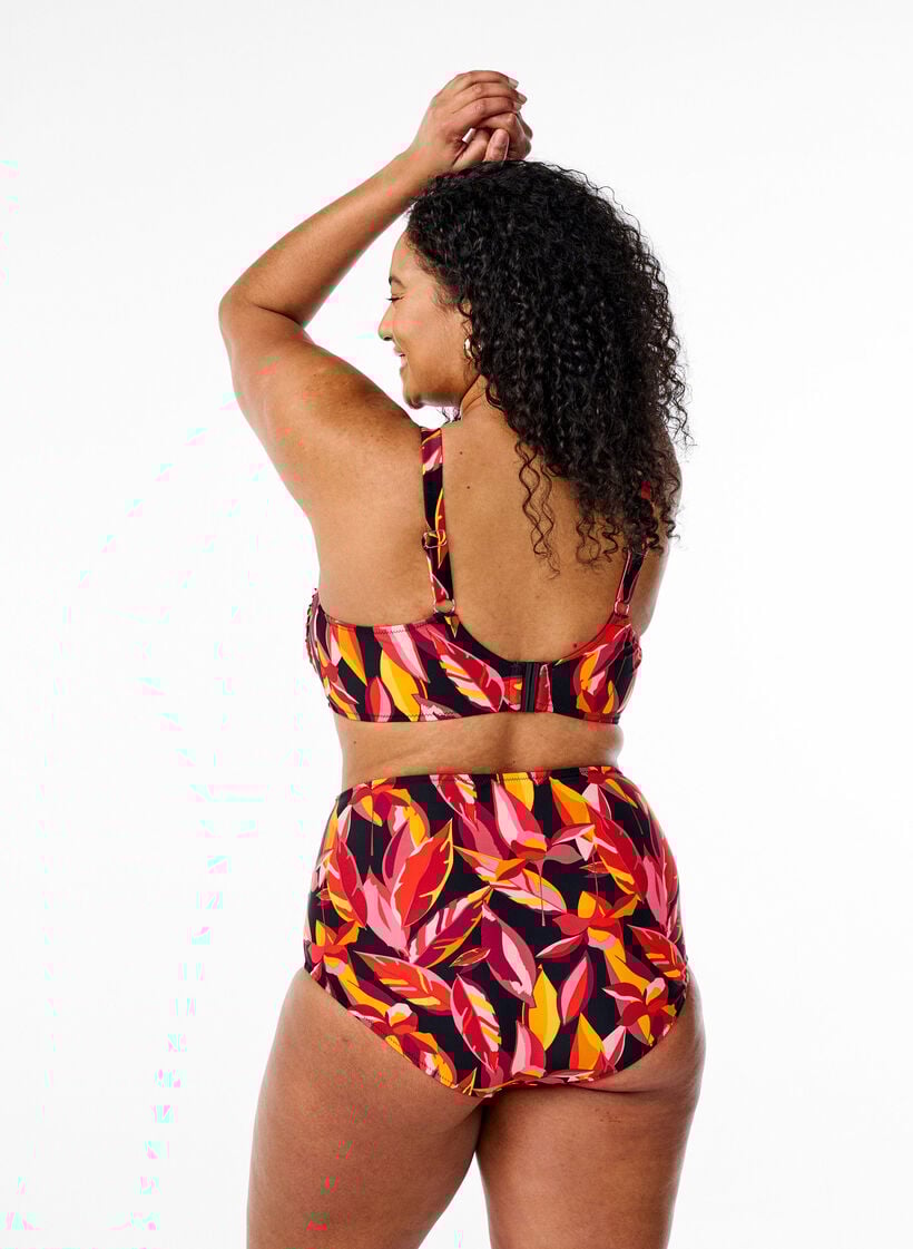 Bikinibroekje met print en een hoge taille, Rood, Model image number 1