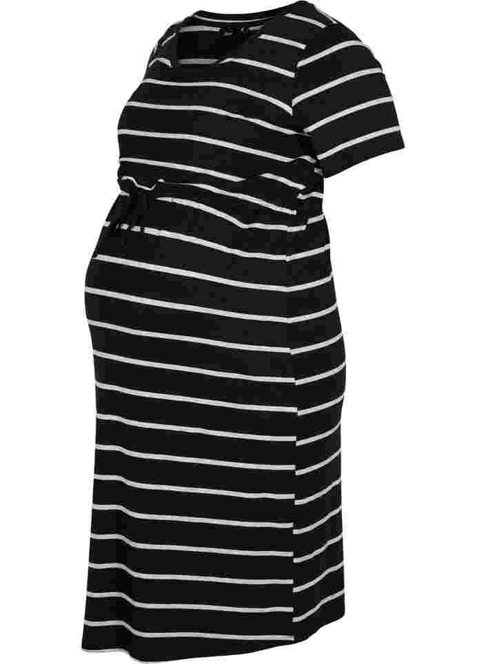 Gestreepte zwangerschapsjurk in viscose, Black Grey Stripe, Packshot image number 0