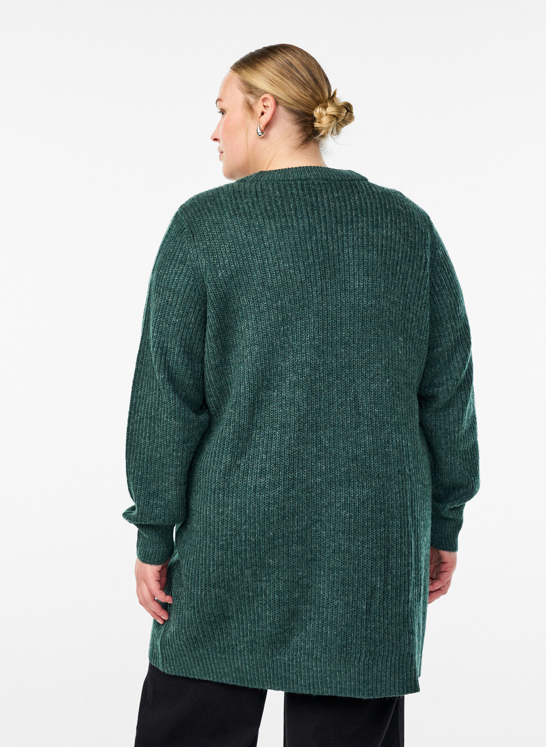 ZizziFLASH - Lange ribgebreide vest met zakken, Groen, Model image number 2