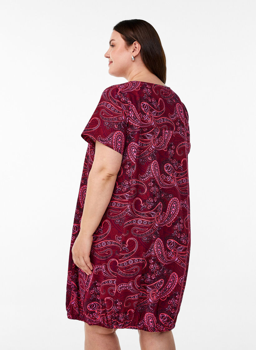 Robe en coton &agrave; manches courtes avec imprim&eacute;, Bordeaux, Model image number 2