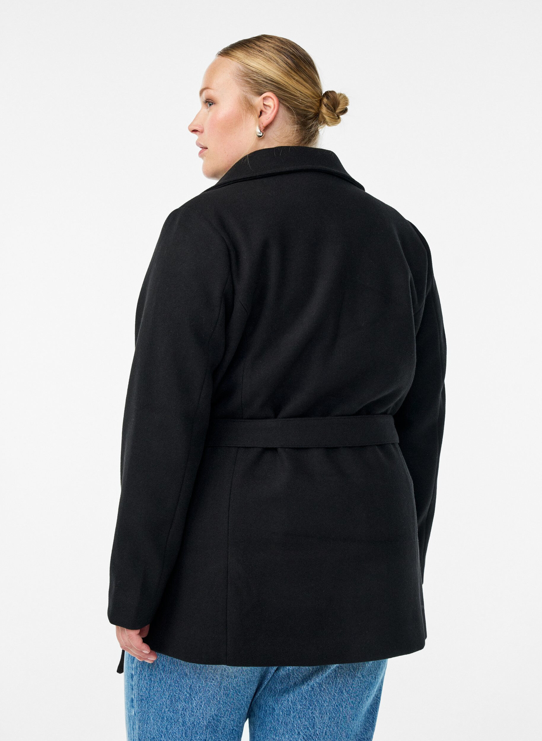 Zizzi Manteau court avec une ceinture, Noir, Model image number 2
