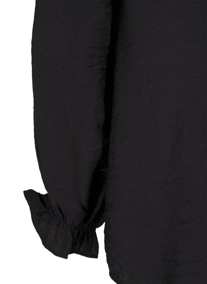 Blouse met lange mouwen en een V-hals, Black, Packshot image number 3