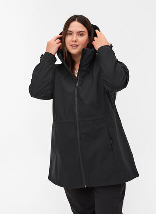 Veste softshell à capuche et taille ajustable, Black, Model image number 0