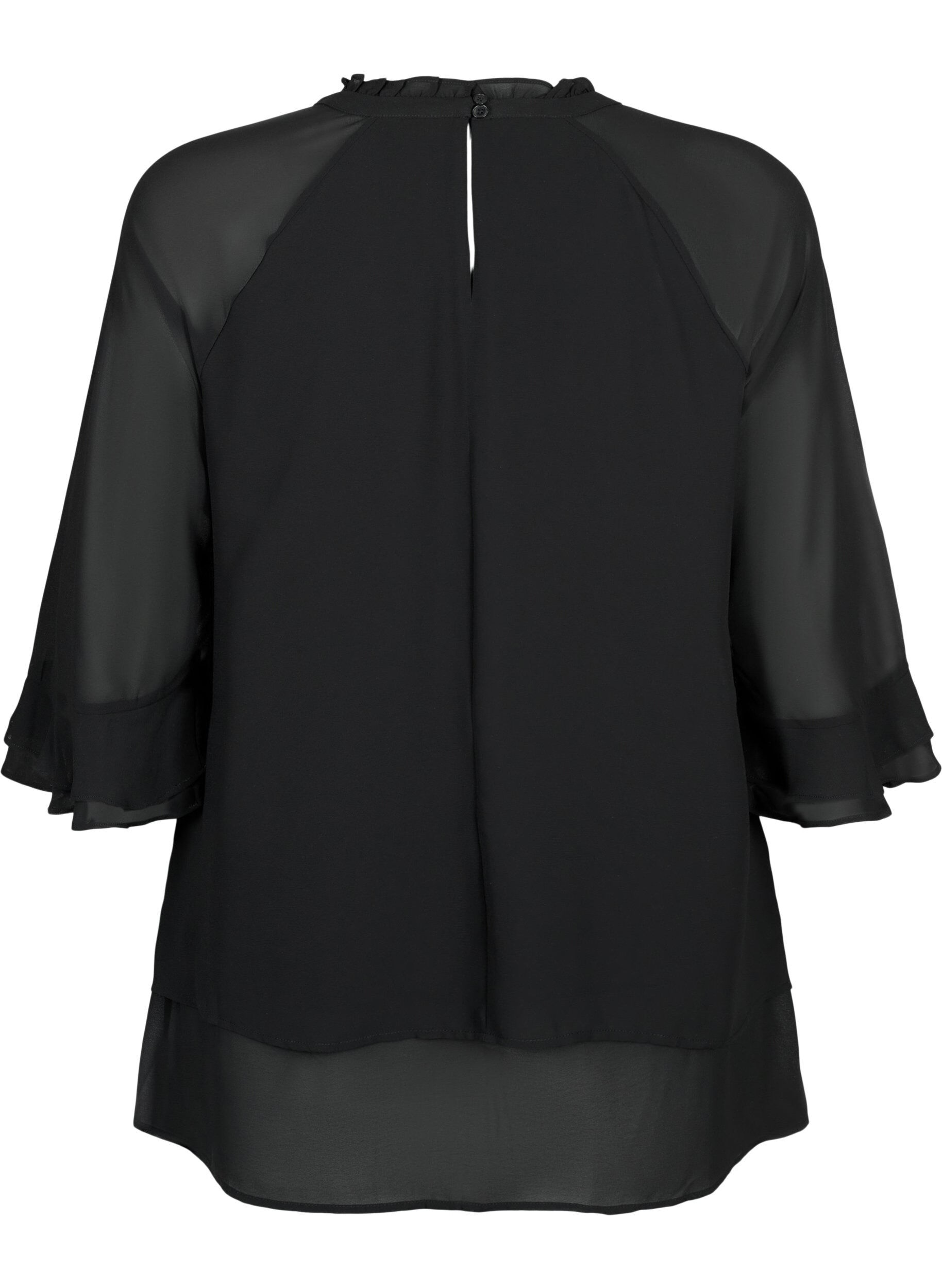 Zizzi Blouse &agrave; fond asym&eacute;trique et manches 3/4, Black, Packshot image number 1