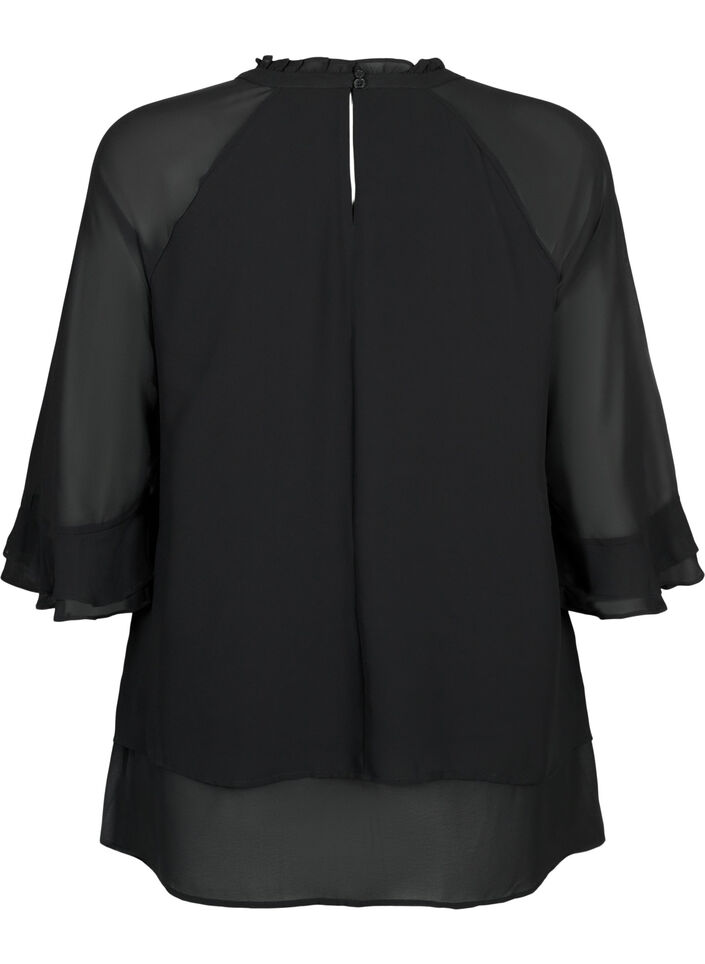 Blouse met asymmetrische onderkant en 3/4 mouwen, Black, Packshot image number 1