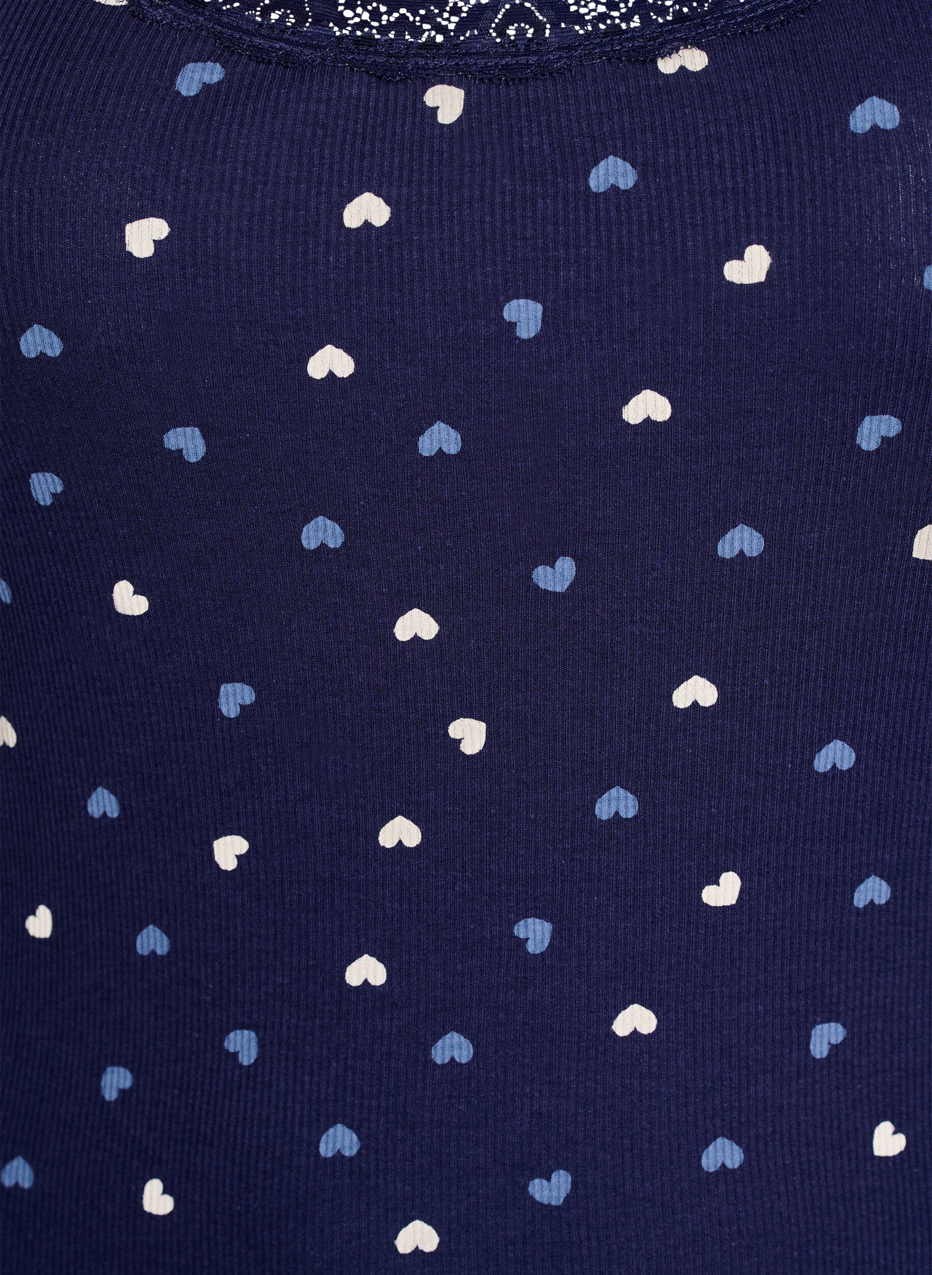 ZizziTop met print en kanten rand, Blauw, Packshot image number 2