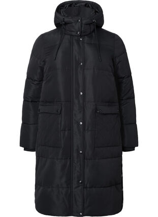 Longue veste polaire avec poches et capuche, Black, Packshot image number 0