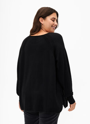 Gebreide blouse met raglanmouwen, Black, Model image number 1