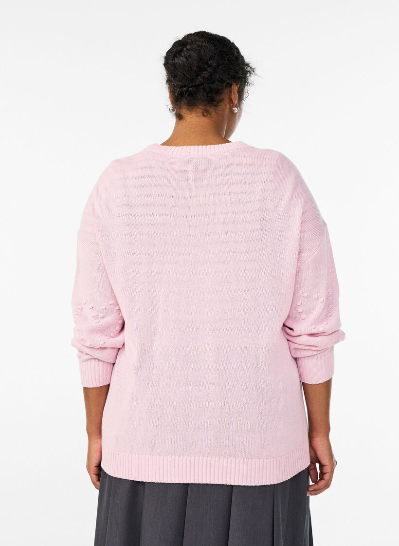 Los vallende gebreide blouse met hartjespatroon, Roze, Model image number 2