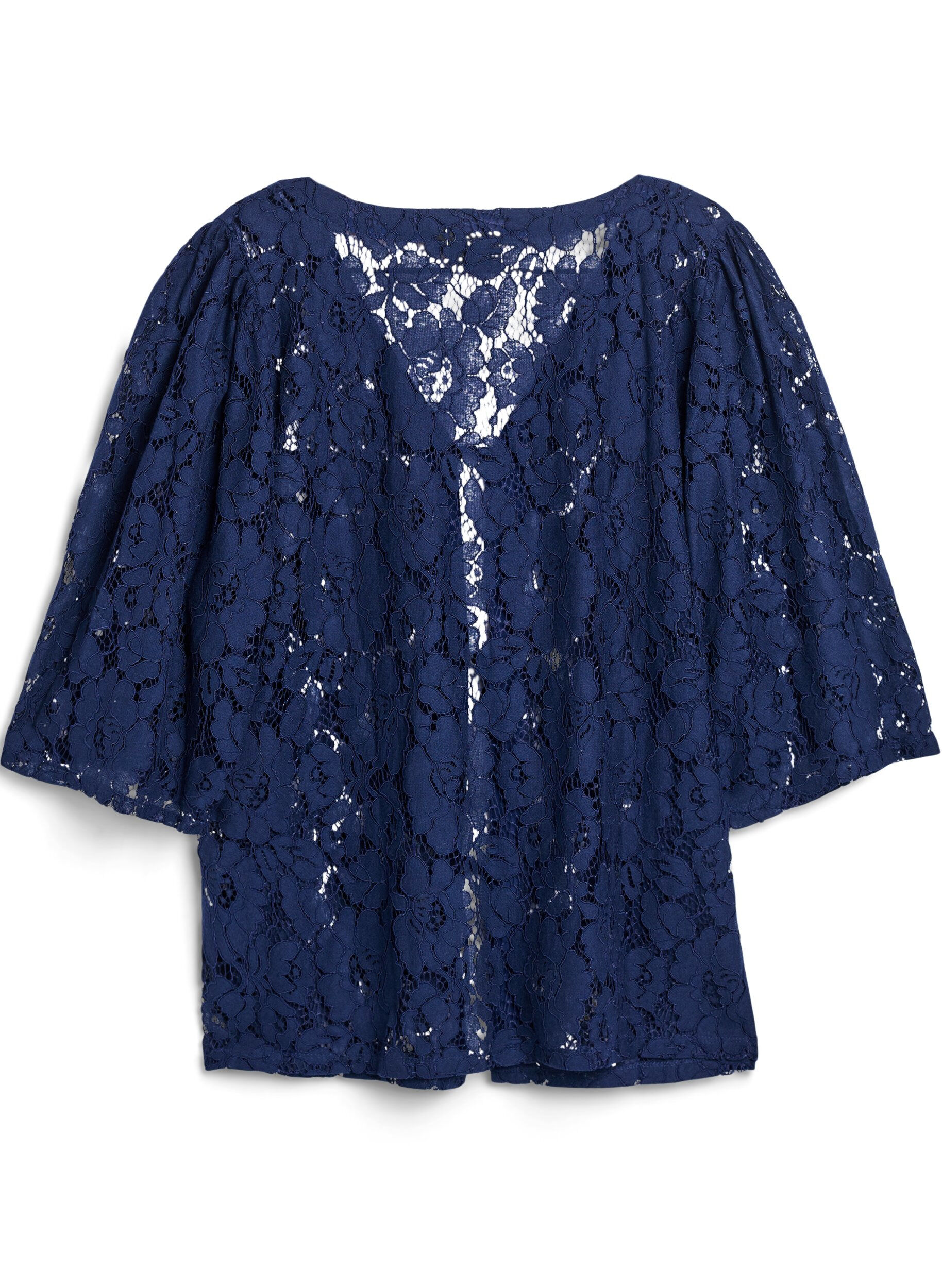 ZizziKanten blouse met 3/4 mouwen en strikjes aan de voorkant, Blauw, Packshot image number 1