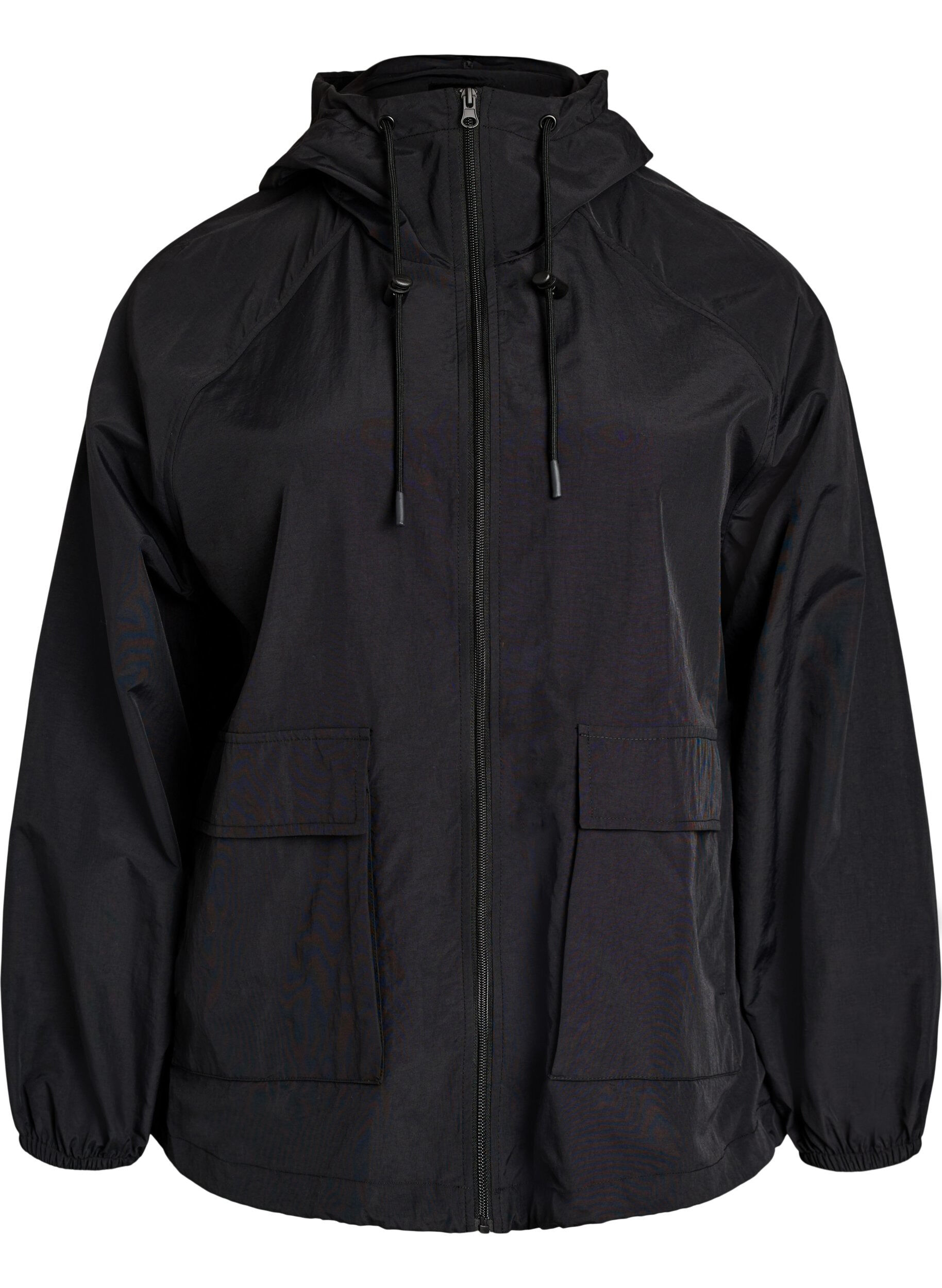 Zizzi Veste l&eacute;g&egrave;re &agrave; capuche avec poches, Noir, Packshot image number 0