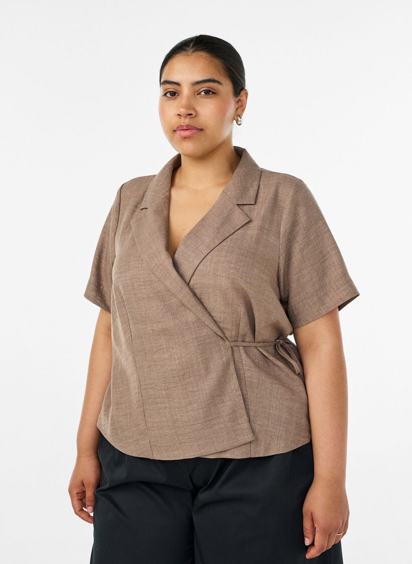 Chemise cache-c&oelig;ur &agrave; nouer, Marron, Model image number 0
