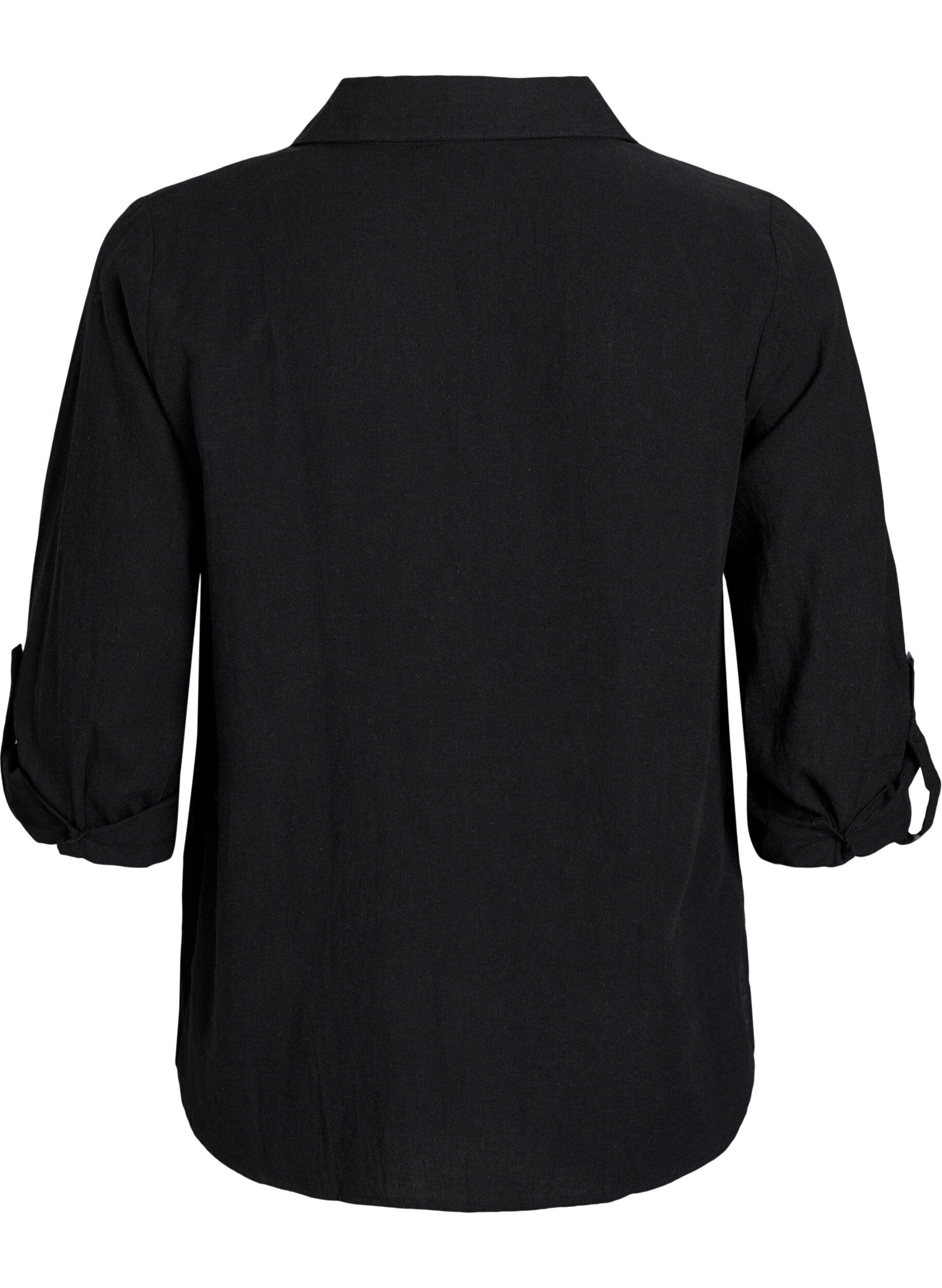 ZizziLinnen en viscose shirt met 3/4 mouwen, Zwart, Packshot image number 1