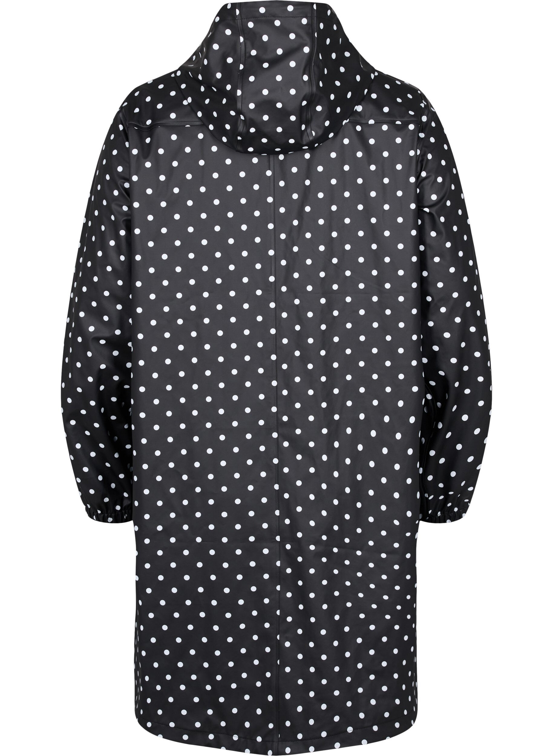 Zizzi Veste de pluie &agrave; pois avec capuche, Black W/White Dot, Packshot image number 1