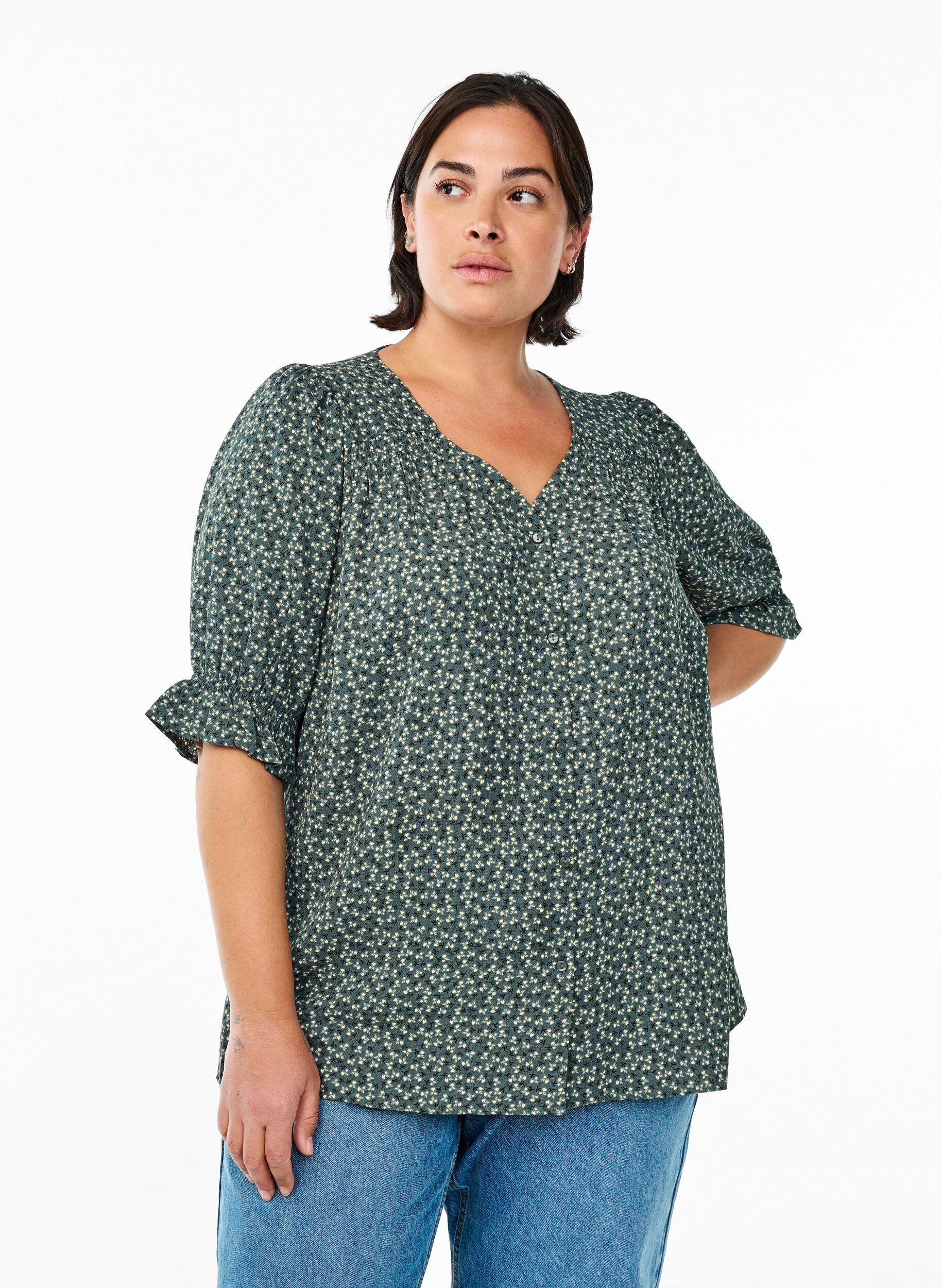ZizziShirtblouse met 1/2 mouwen, Groen, Model image number 0