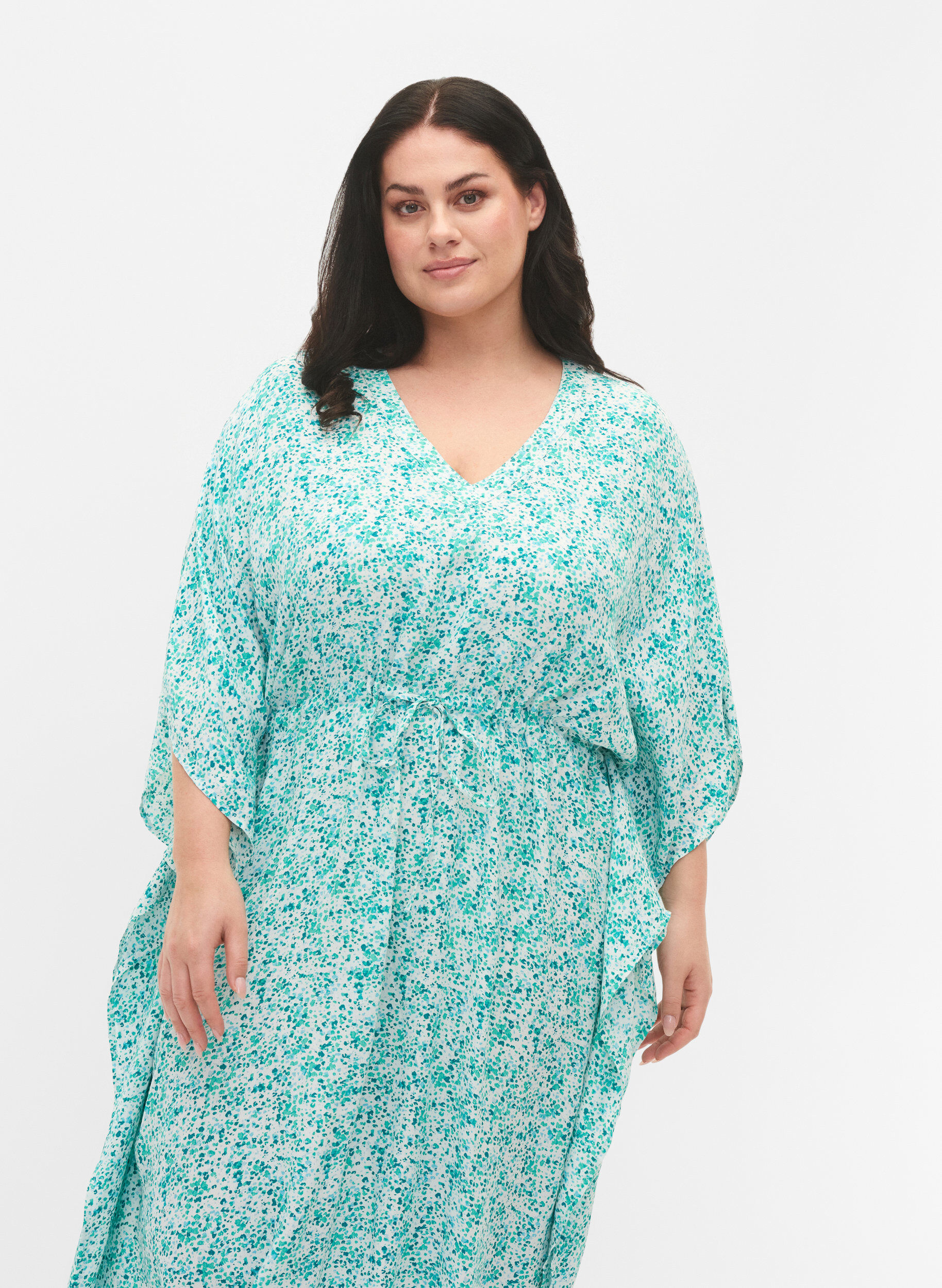 ZizziViscose caftan jurk met print, Green Dot, Model image number 2