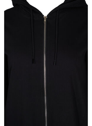 Long cardigan en coton à capuche, Black, Packshot image number 2