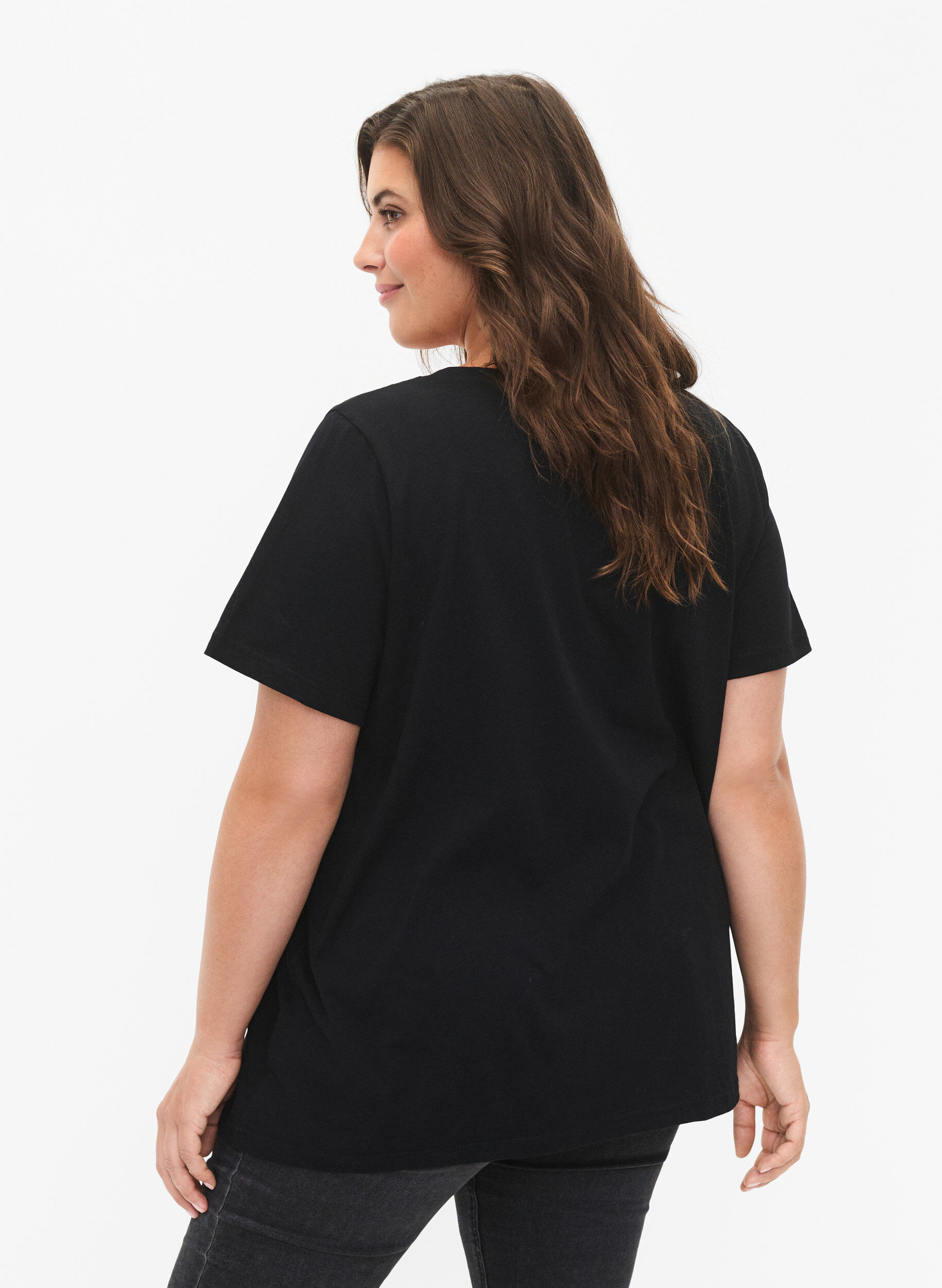ZizziKatoenen T-shirt met pailletten, Black W. Star, Model image number 1