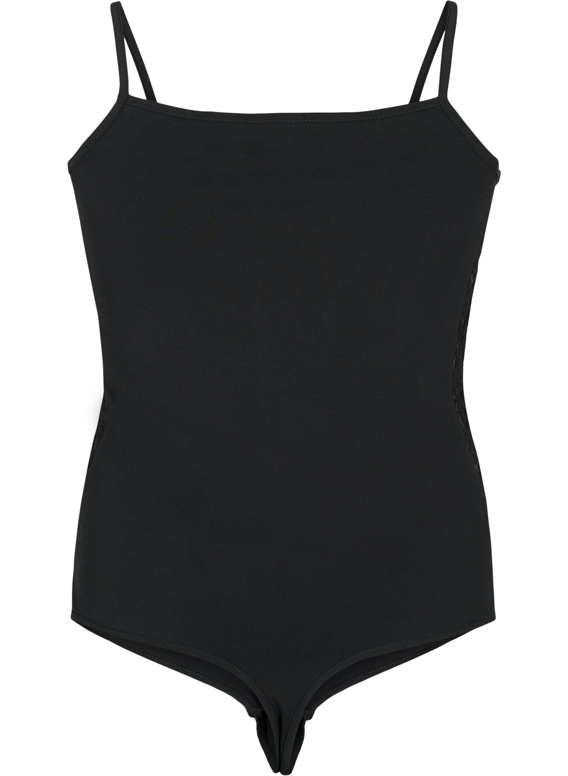 ZizziBodystocking met kant en spaghettibandjes, Black, Packshot image number 1