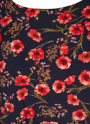 Viscose jurk met bloemenprint en 3/4 mouwen, Black Poppy Flower, Packshot image number 2