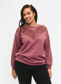 Sweatshirt avec volants et détail de crochet, Rose Brown, Model