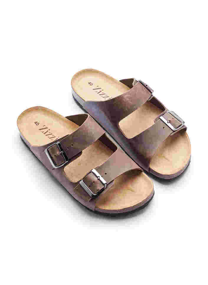 Sandales en cuir avec boucles réglables, Brown, Packshot image number 3
