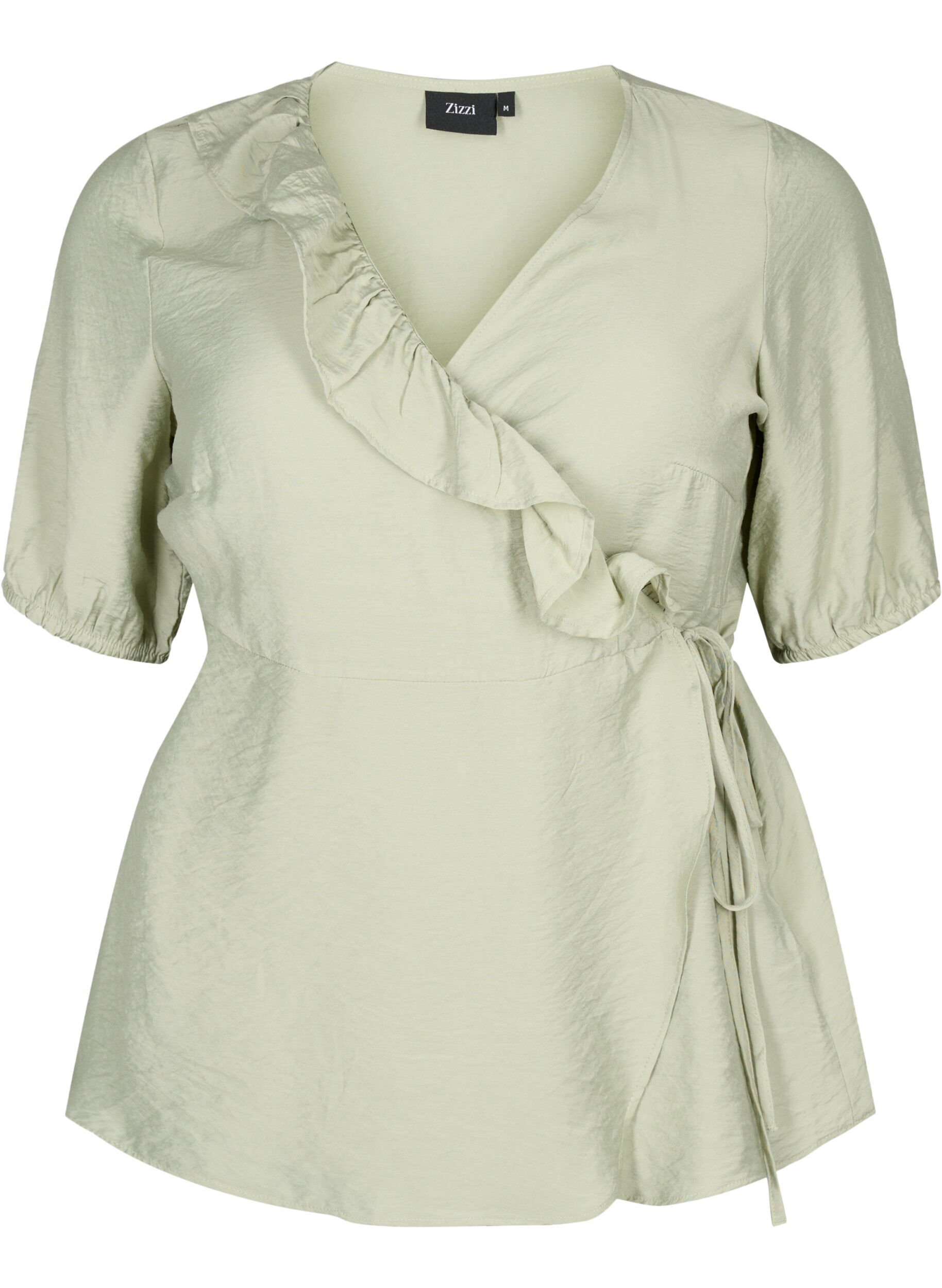 ZizziWikkelblouse van viscose met korte mouw, Seagrass , Packshot image number 0