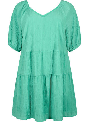 Korte A-lijn jurk met V-hals, Deep Mint, Packshot image number 0