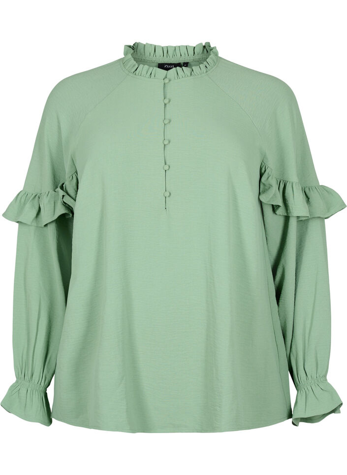 Blouse avec volants et boutons, Green Bay, Packshot image number 0