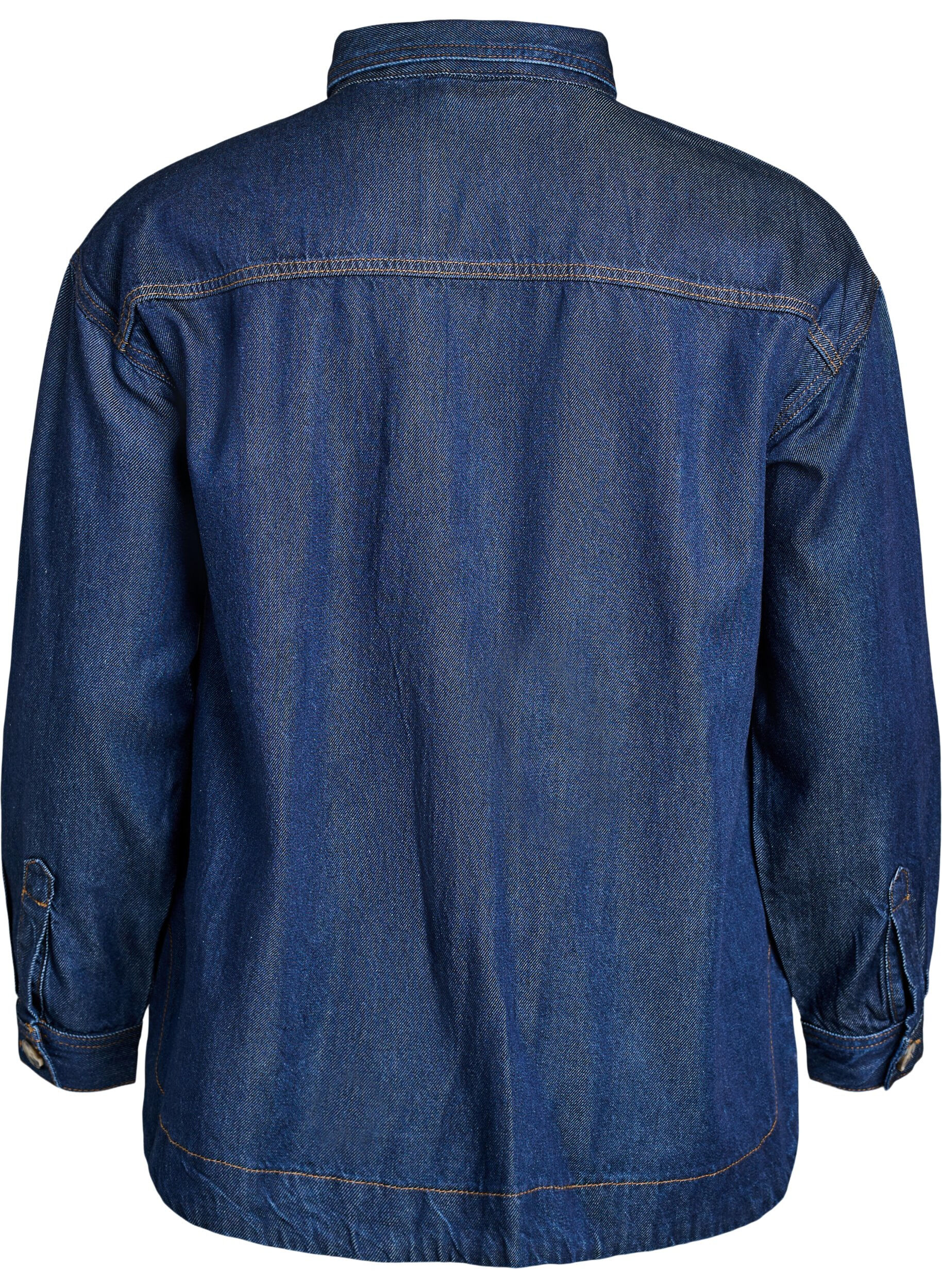Zizzi Chemise ample en jean avec des poches poitrine, Bleu, Packshot image number 1