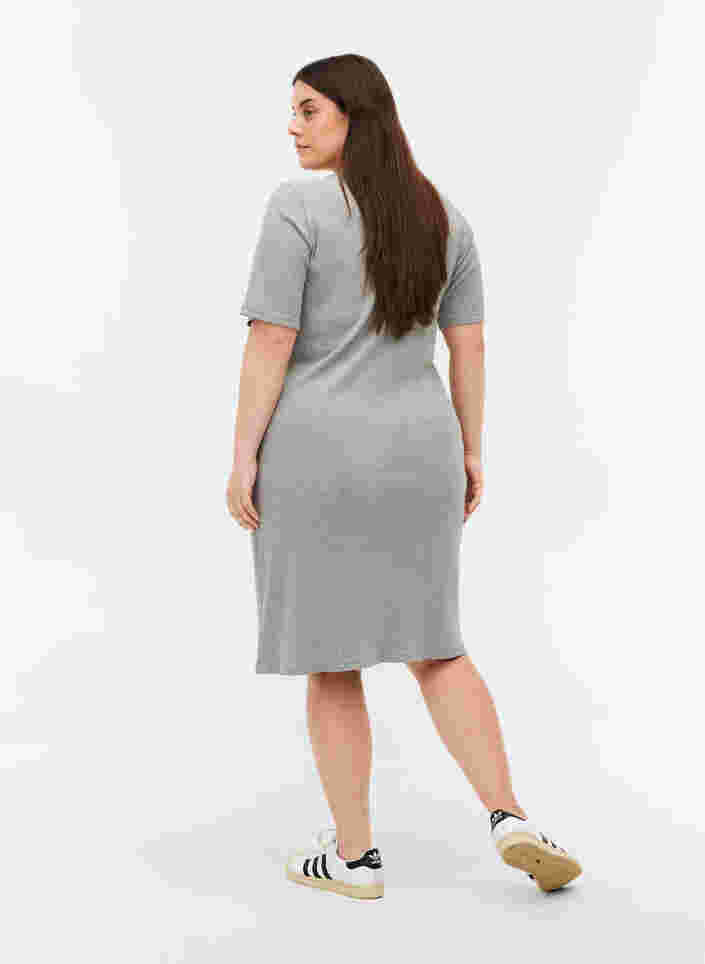 Robe à manches courtes en qualité côtelée, Light Grey Melange, Model image number 1