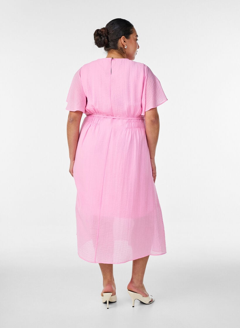 Robe longue avec manches papillon et taille &agrave; nouer, Rose, Model image number 1