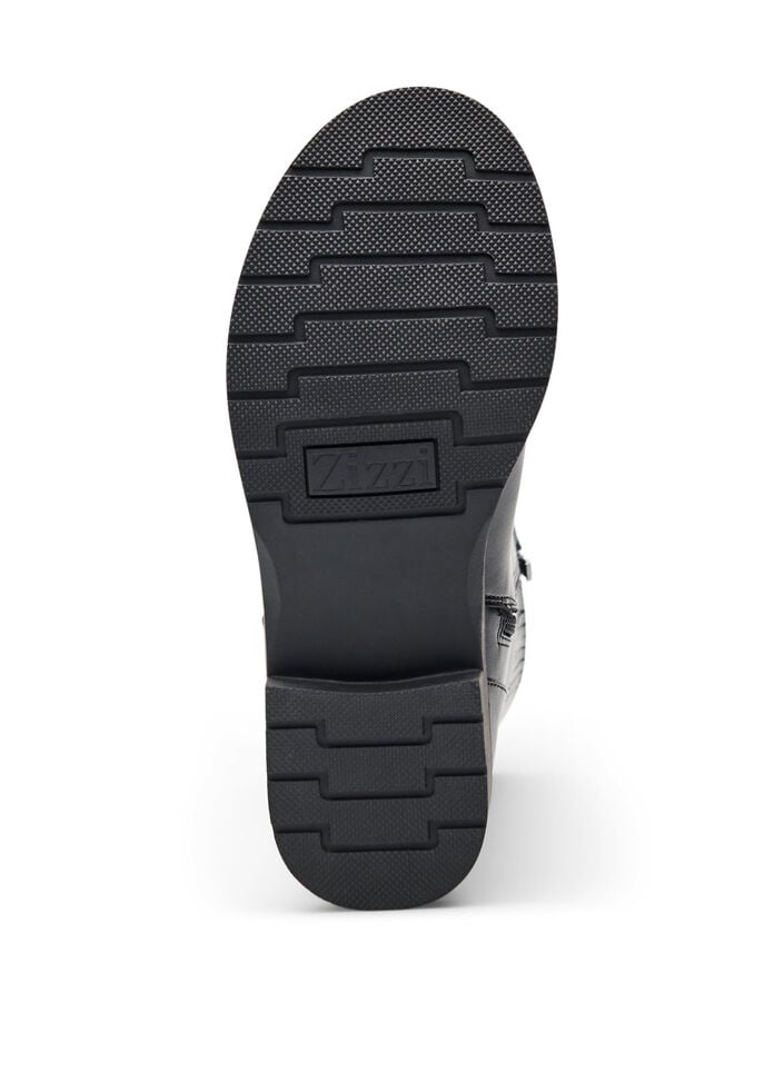 Botte haute en cuir avec boucles d&eacute;coratives, Noir, Packshot image number 4