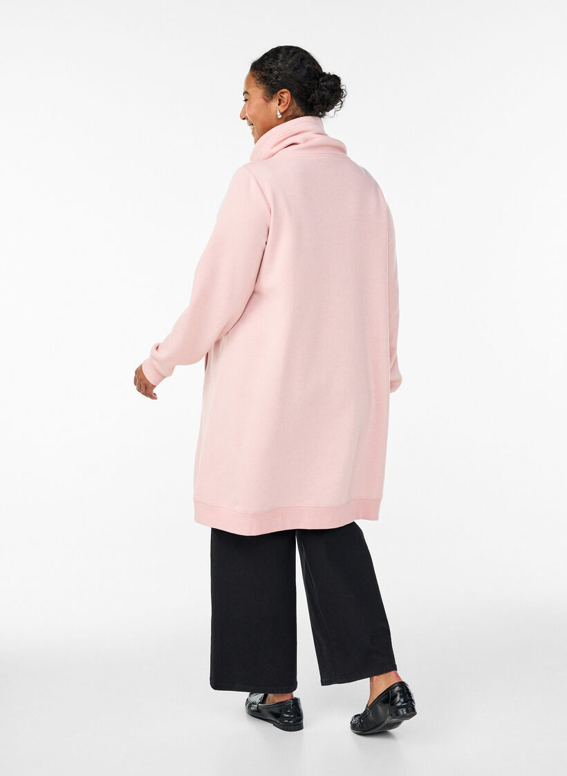 Robe sweat-shirt courte &agrave; col montant et poches, Rose poudr&eacute;e, Model image number 2