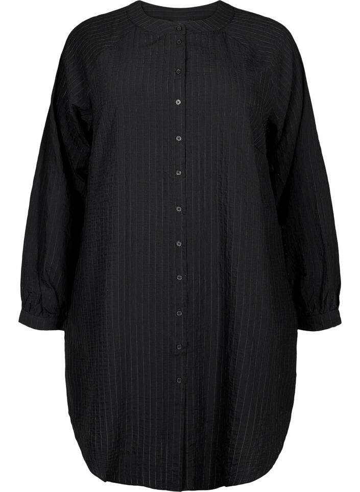 Chemise longue en viscose &agrave; motifs ray&eacute;s, Black, Packshot image number 0