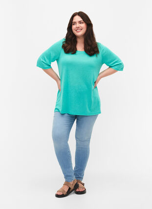 Blouse à manches 3/4, Turquoise, Model image number 2