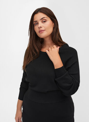 Pull tricotée avec encolure arrondie, Black, Model image number 0