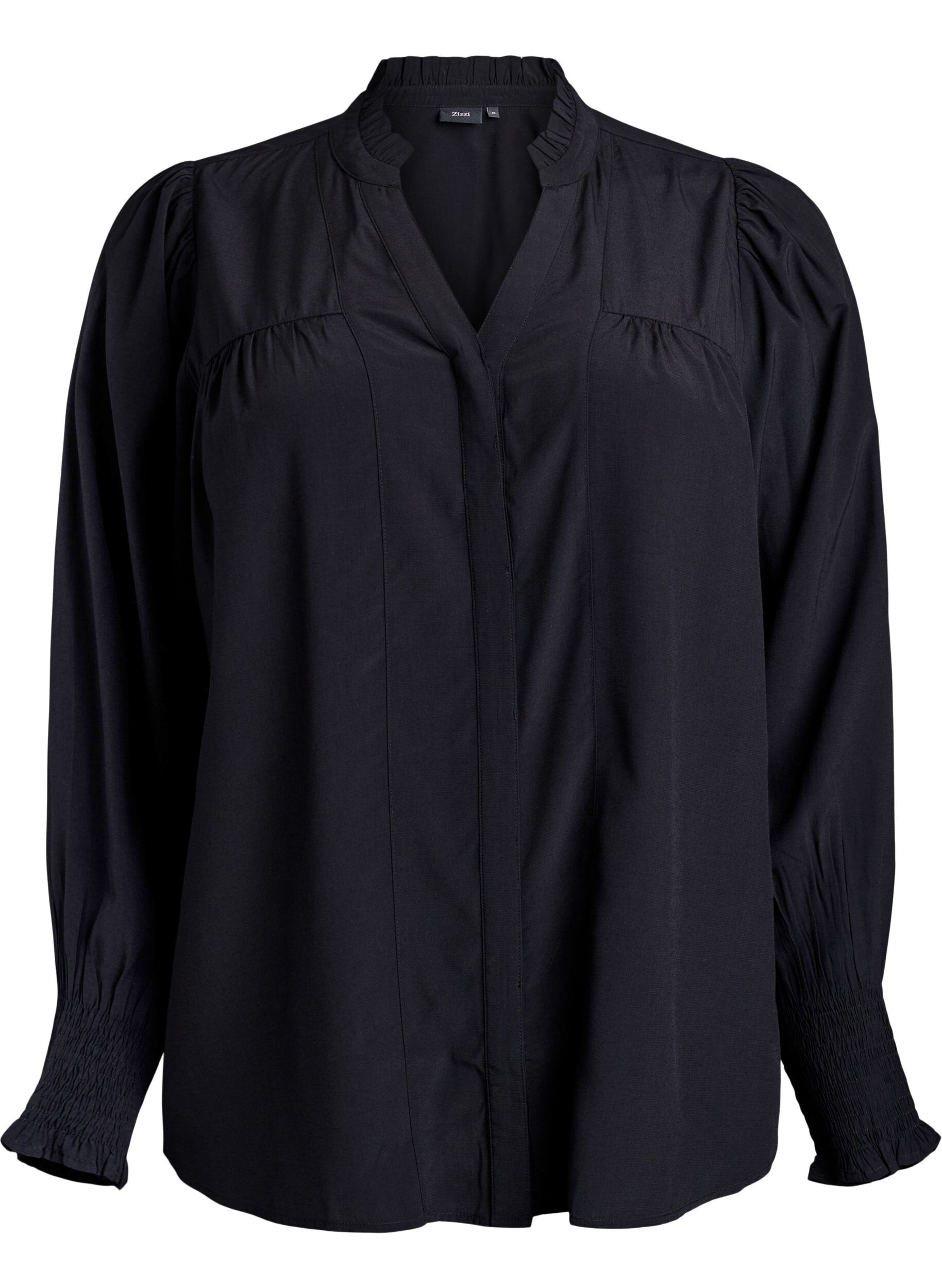 Blouse avec col &agrave; volants et fronces